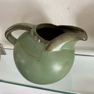 Vintage FRANKOMA #87 Prairie Green & Bronze Art Pottery Pitcher Jug